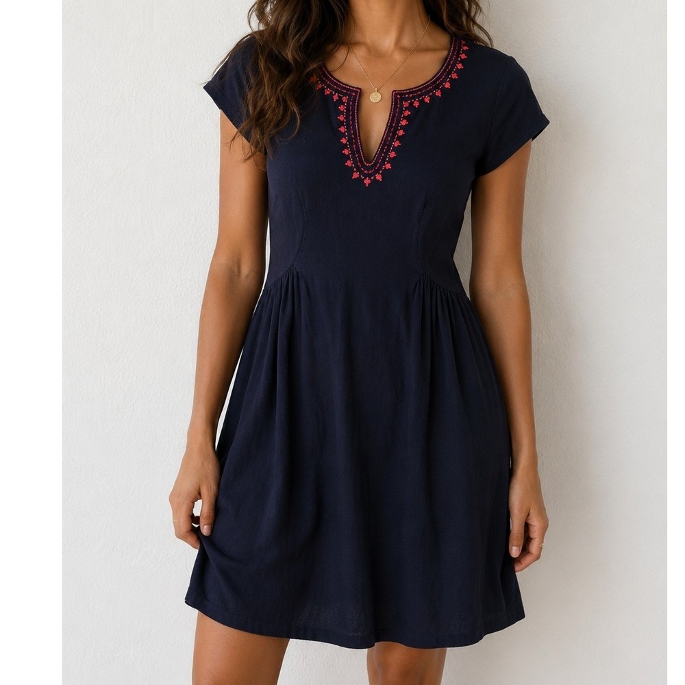 eShakti Embroidered Mini Dress Coastal Wedding Guest Preppy Summer Brunch Girly